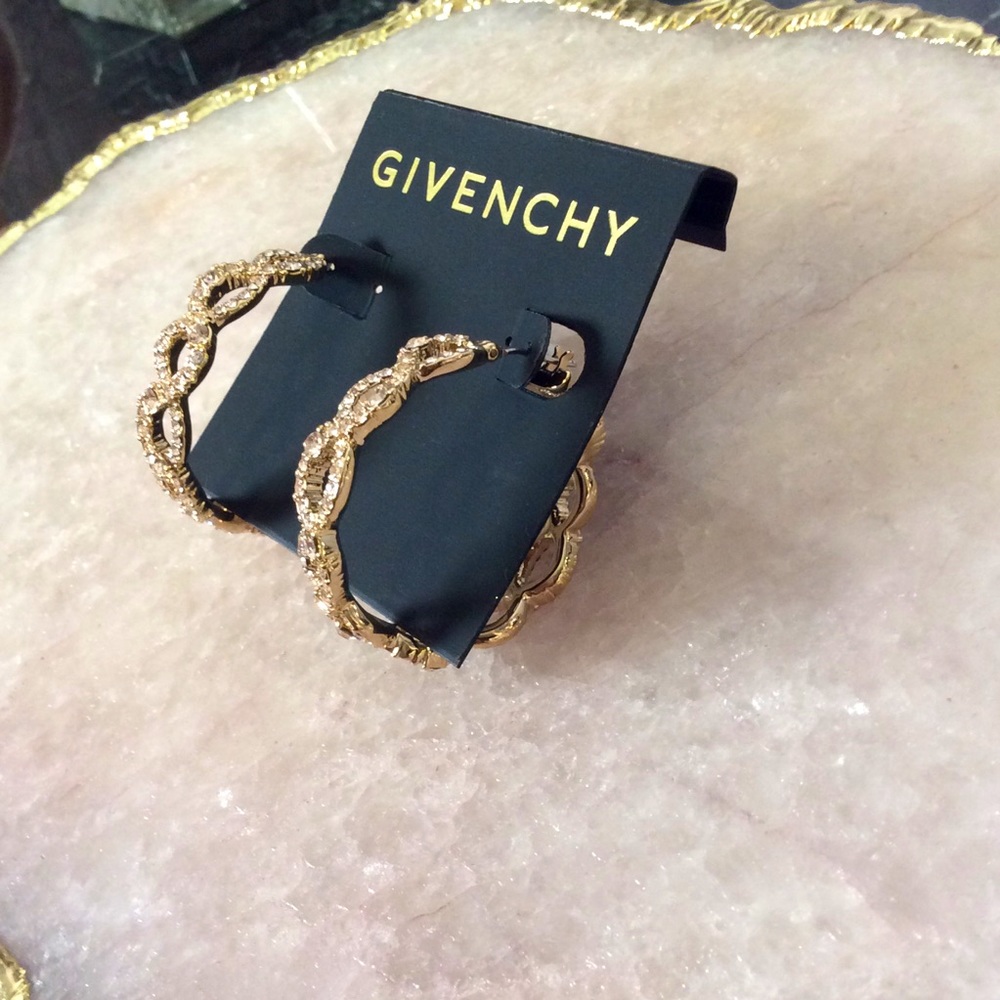 Givenchy Champagne Gold Crystal Crisscross Hoop Earrings